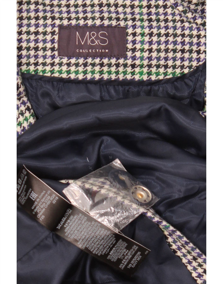Sobretudo feminino Marks & Spencer UK 22 3XL poliéster azul marinho Houndstooth