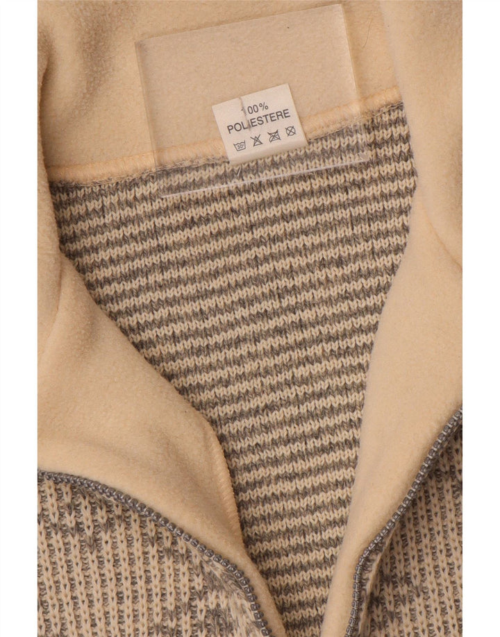 Jumper de lã masculino vintage com zíper e pescoço grande poliéster Fair Isle bege