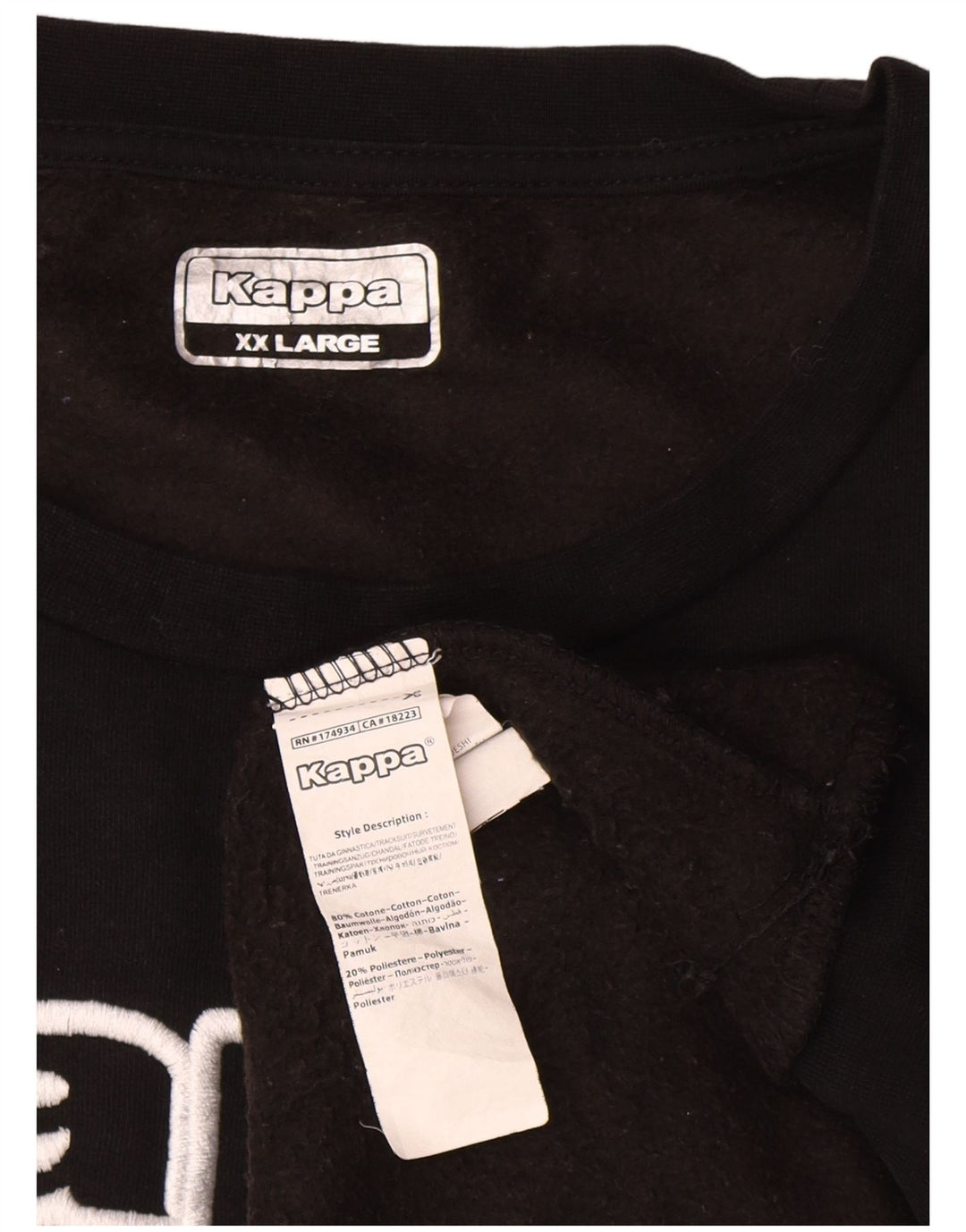 Kappa moletom gráfico masculino jumper 2XL algodão preto