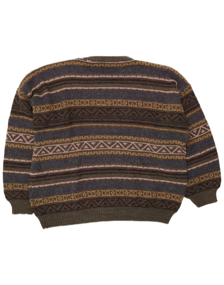 Suéter vintage masculino com gola redonda, médio multicolorido Fair Isle