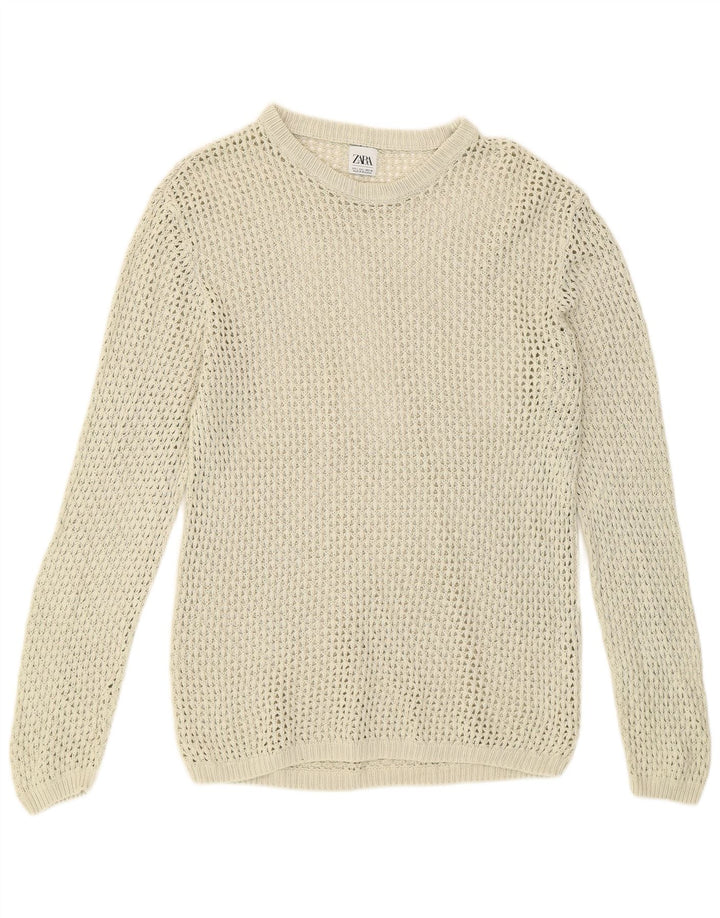 Zara Suéter masculino transparente com gola redonda grande bege