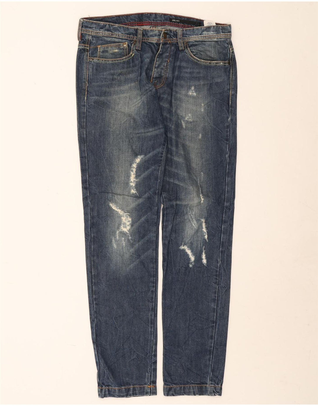Iceberg Mens Milan Distressed Slim Jeans W34 L32 Azul Algodão