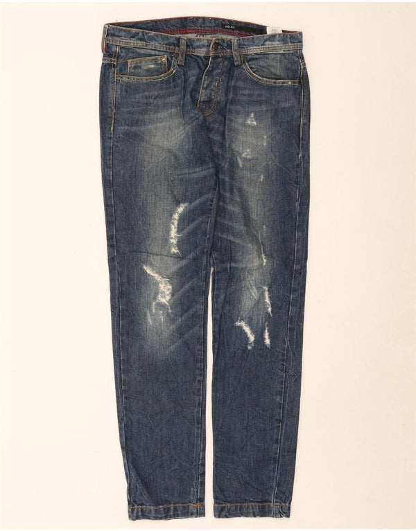 Iceberg Mens Milan Distressed Slim Jeans W34 L32 Azul Algodão