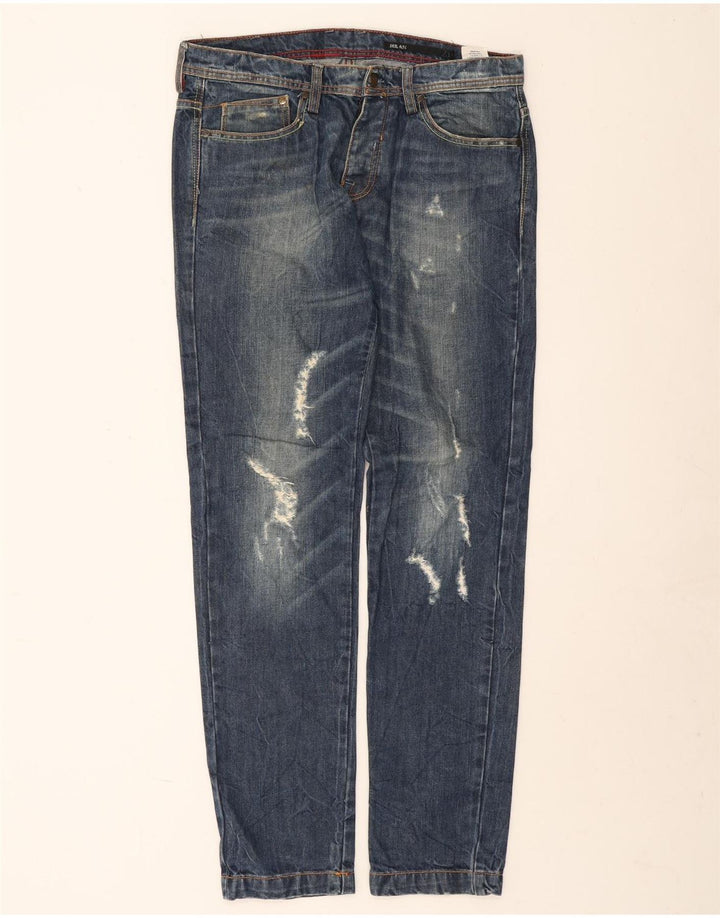 Iceberg Mens Milan Distressed Slim Jeans W34 L32 Azul Algodão
