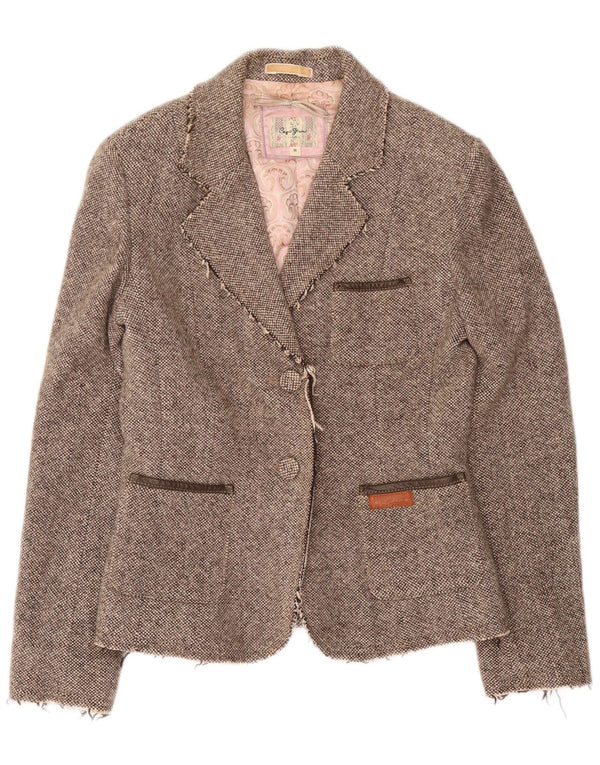 Jaqueta blazer feminina PEPE Jeans com 2 botões Reino Unido 12 viscose cinza médio