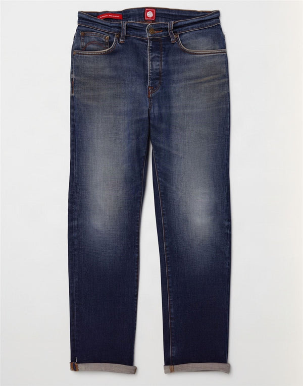 Pretty Green Mens Burnage Regular Fit Jeans Reto W30 L28 Algodão Azul