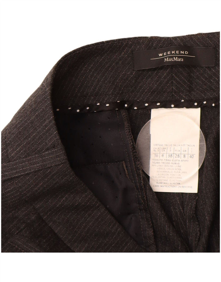 Calça feminina casual de fim de semana MAX MARA UK 8 pequena W28 L27 listra cinza