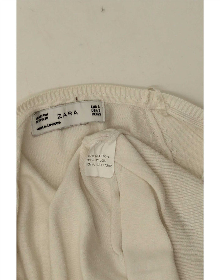 Suéter cardigã feminino Zara Reino Unido 10 pequeno algodão branco