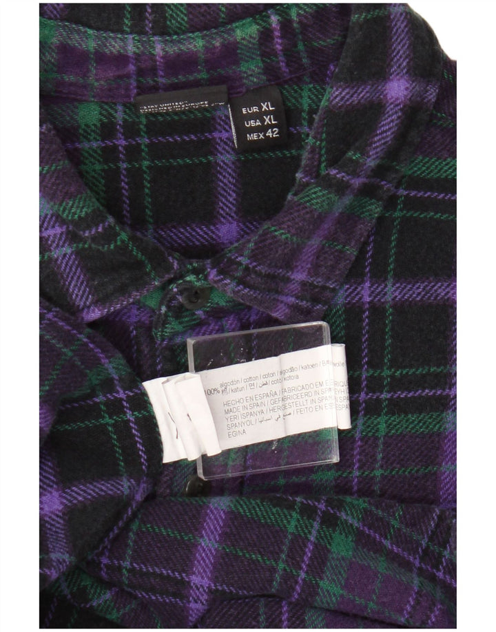 Camisa masculina de flanela Pull & Bear XL de algodão xadrez roxo