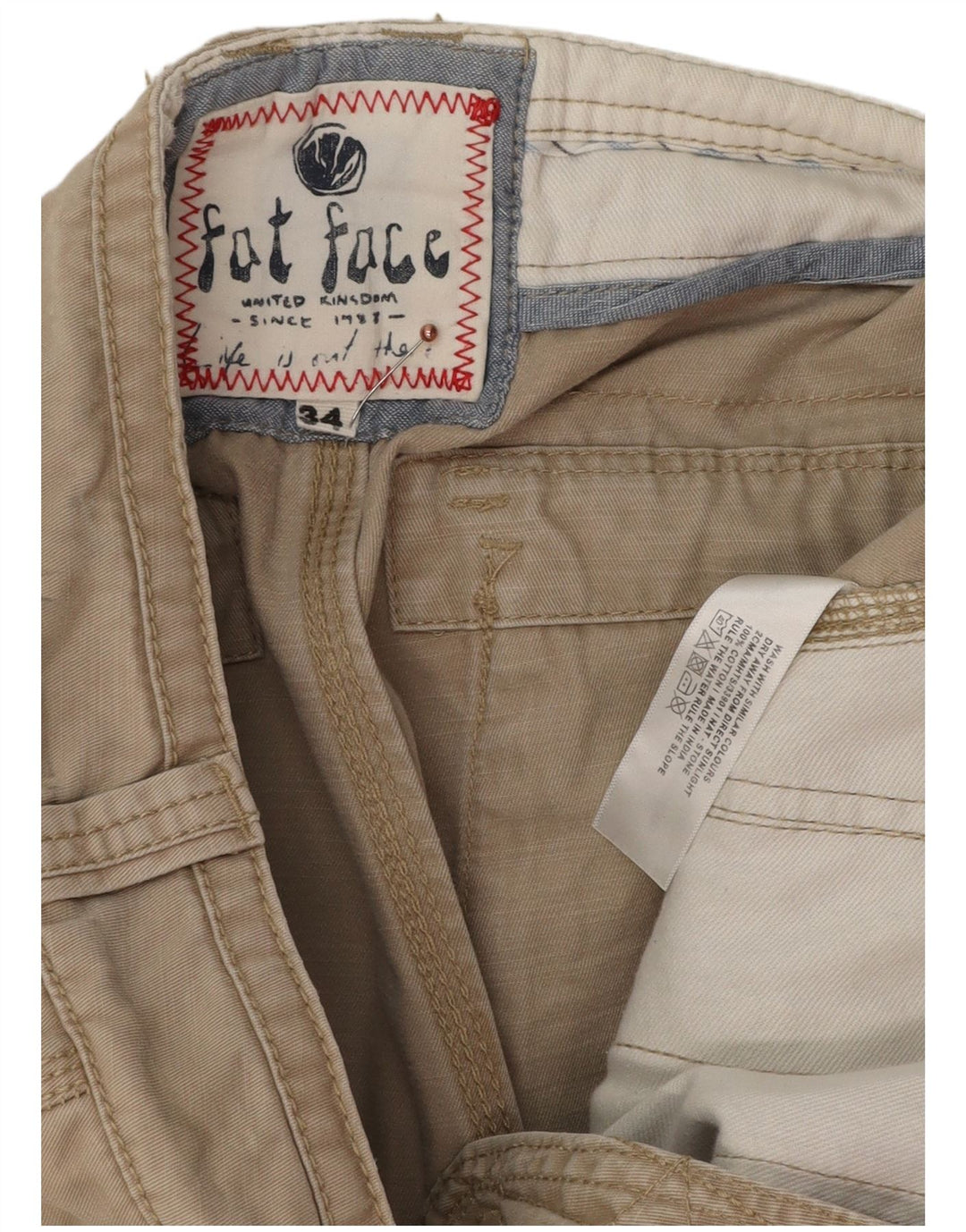 Shorts cargo masculino Fat Face W34 algodão bege grande