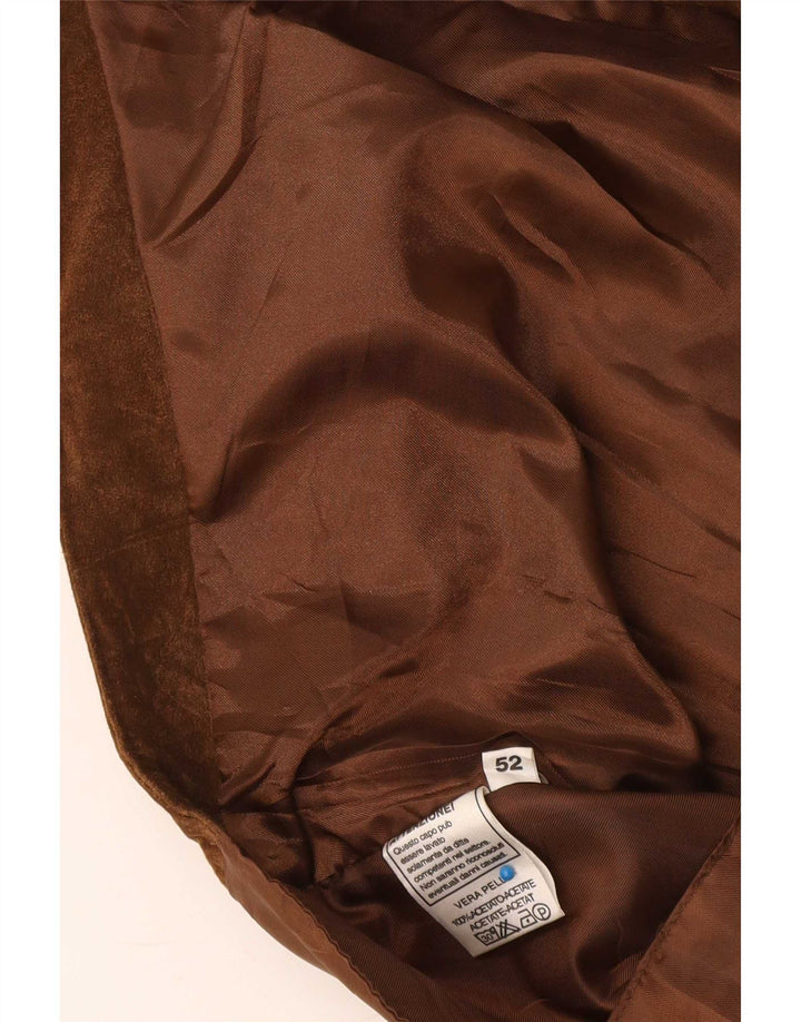 Colete masculino vintage de camurça IT 52 grande couro marrom
