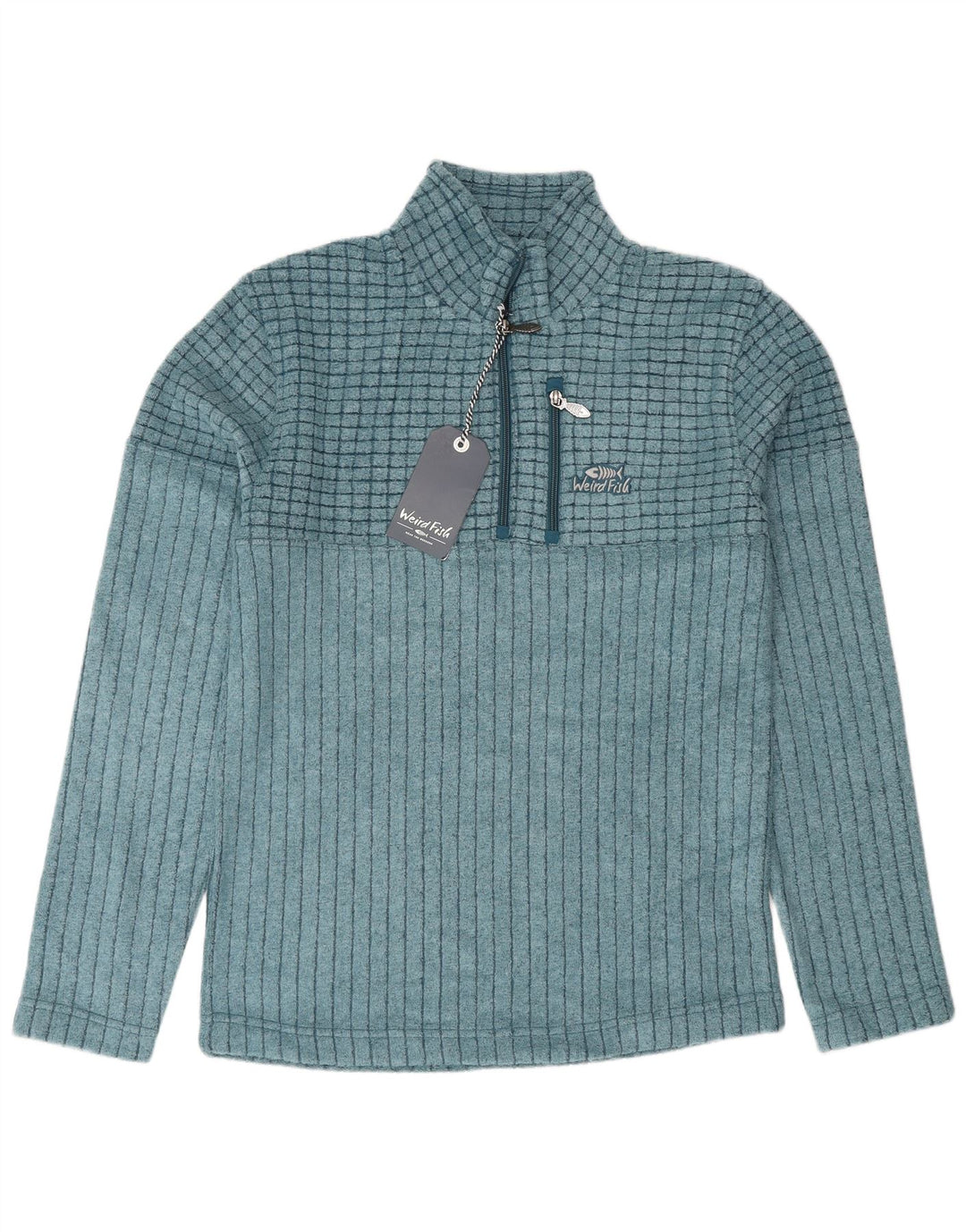 Estranho peixe masculino zip pescoço moletom jumper pequeno poliéster azul