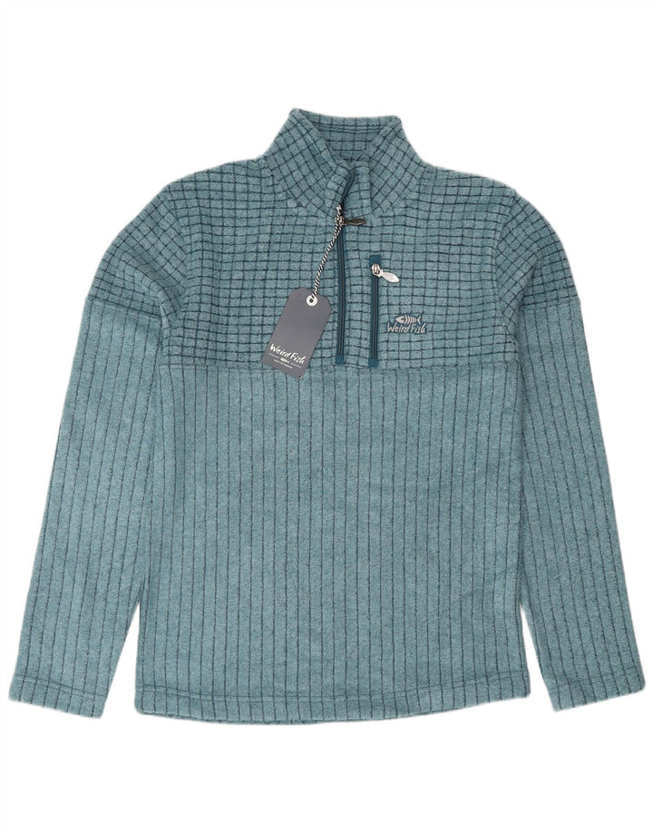Estranho peixe masculino zip pescoço moletom jumper pequeno poliéster azul