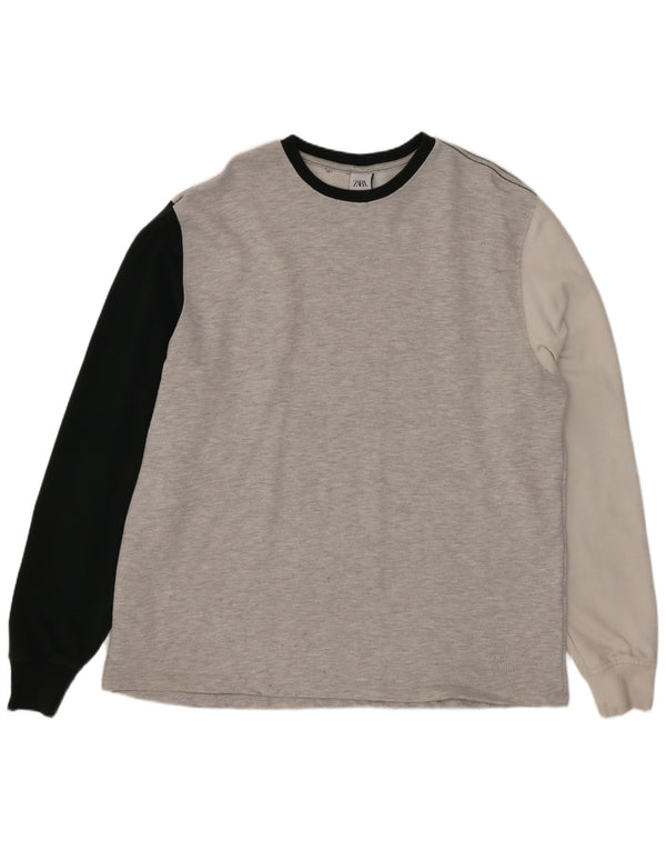 Zara Moletom Masculino Jumper XL Cinza Colorblock Algodão