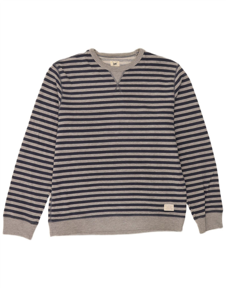 Lee moletom feminino regular fit jumper Reino Unido 16 grande algodão listrado cinza