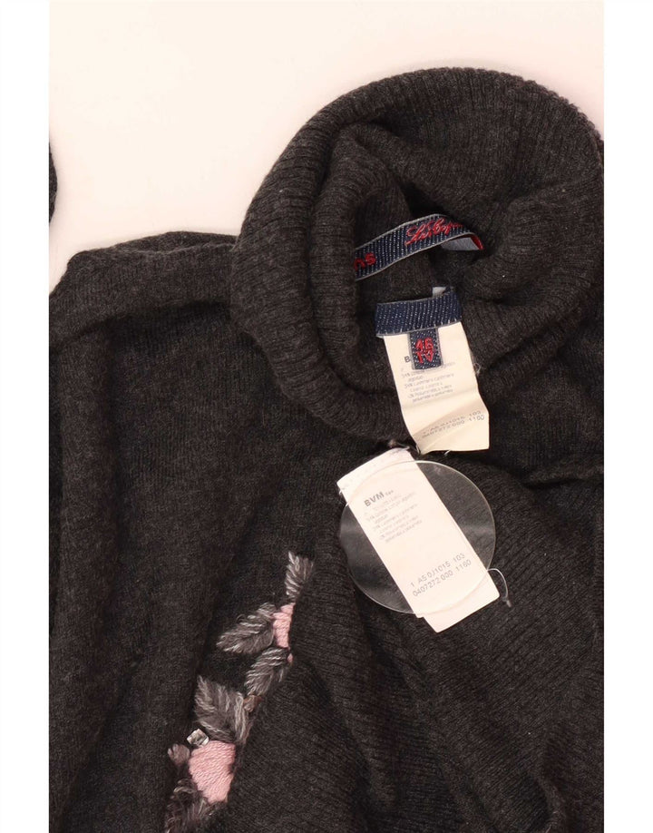Suéter feminino Les Copains gráfico com gola redonda IT 46 grande cinza floral
