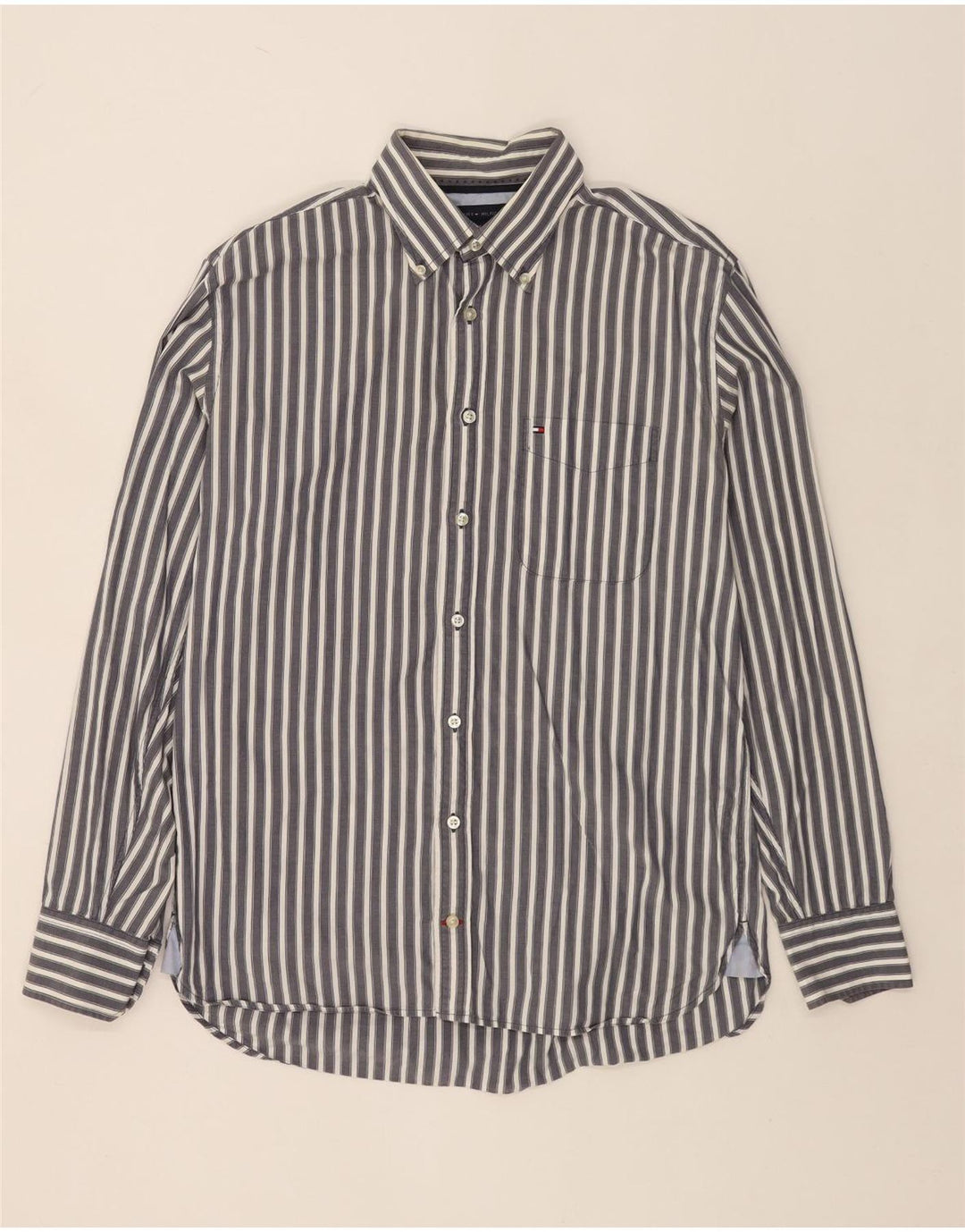Camisa masculina TOMMY HILFIGER algodão listrado cinza médio