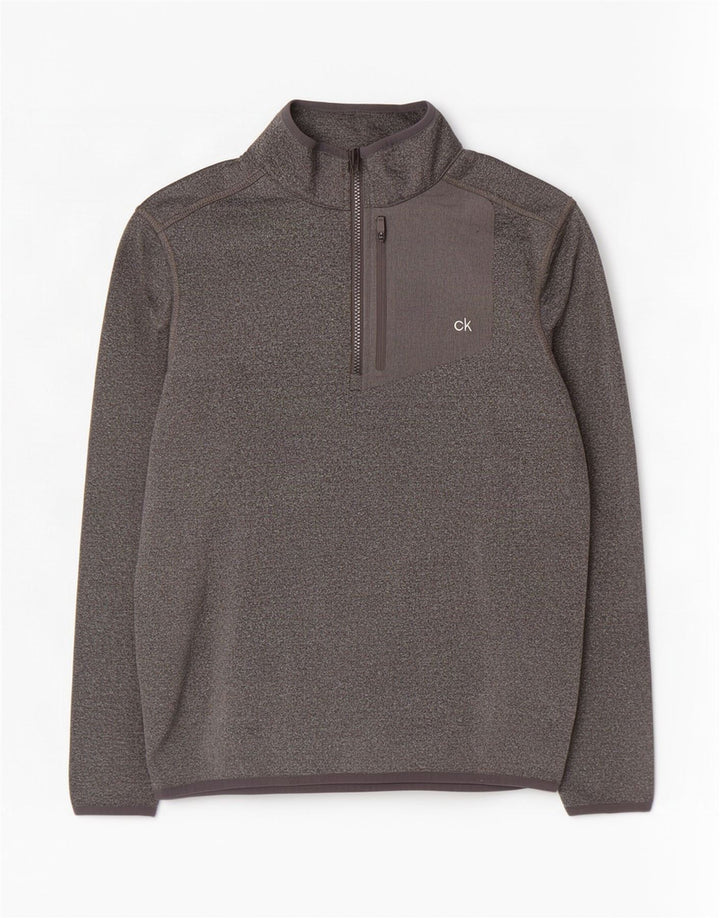 Calvin Klein Masculino Golf Zip Neck Pulôver Treino Top Pequeno Cinza Salpicado