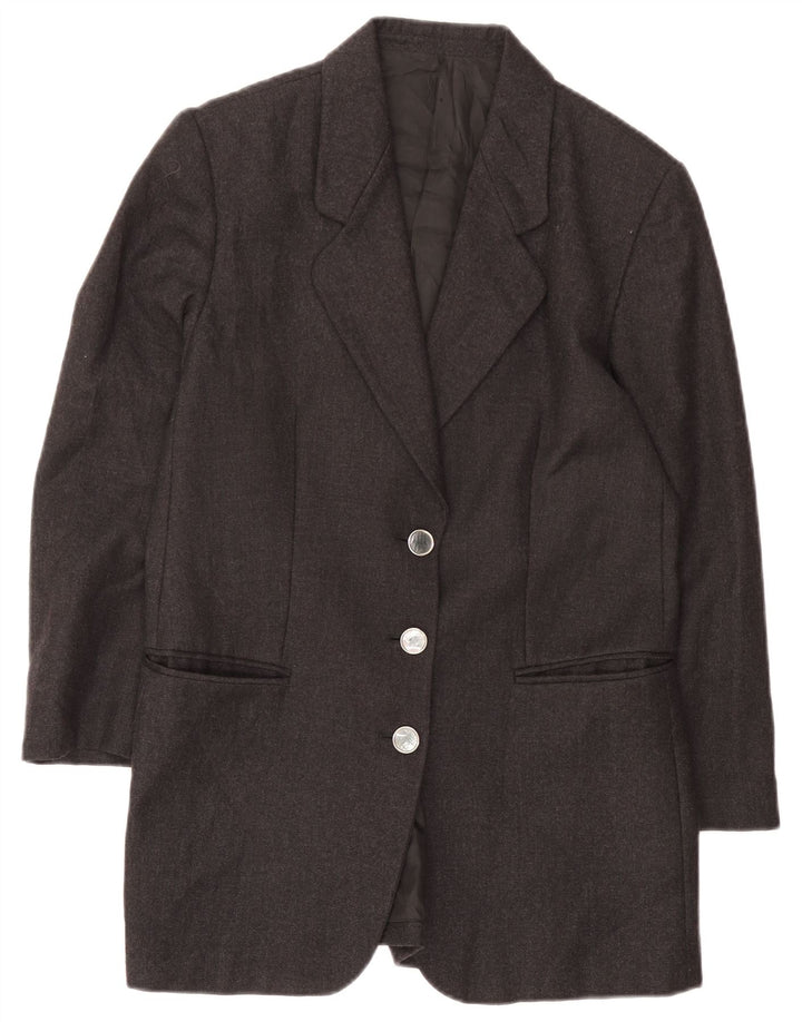Jaqueta blazer vintage feminina longline com 3 botões Reino Unido 14 cinza médio
