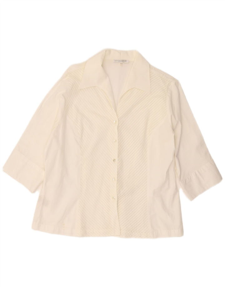 Camisa feminina Naracamicie manga 3/4 EUA 7 algodão listrado branco médio