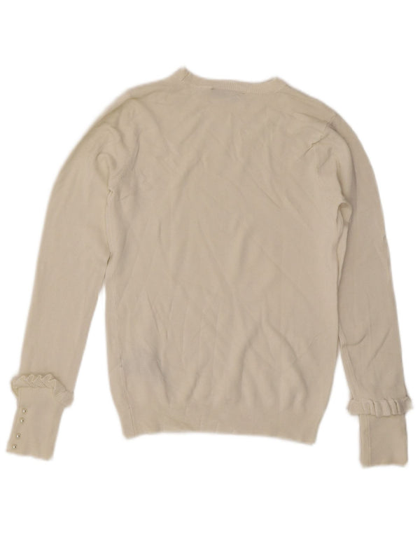 Suéter feminino ZARA com gola canoa UK 12 médio off white viscose