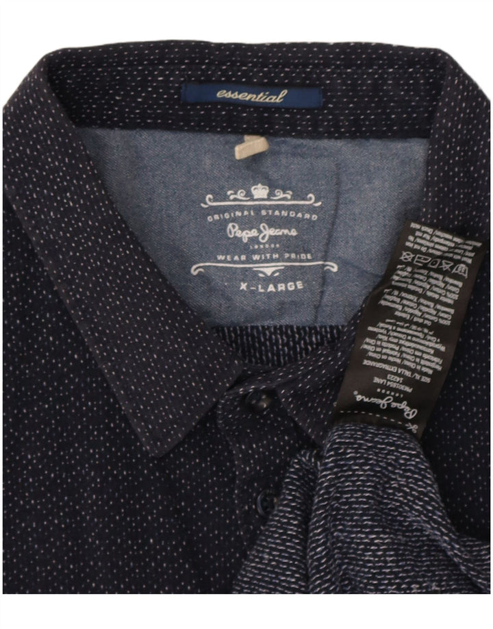 Camisa masculina PEPE Jeans XL azul marinho algodão manchado