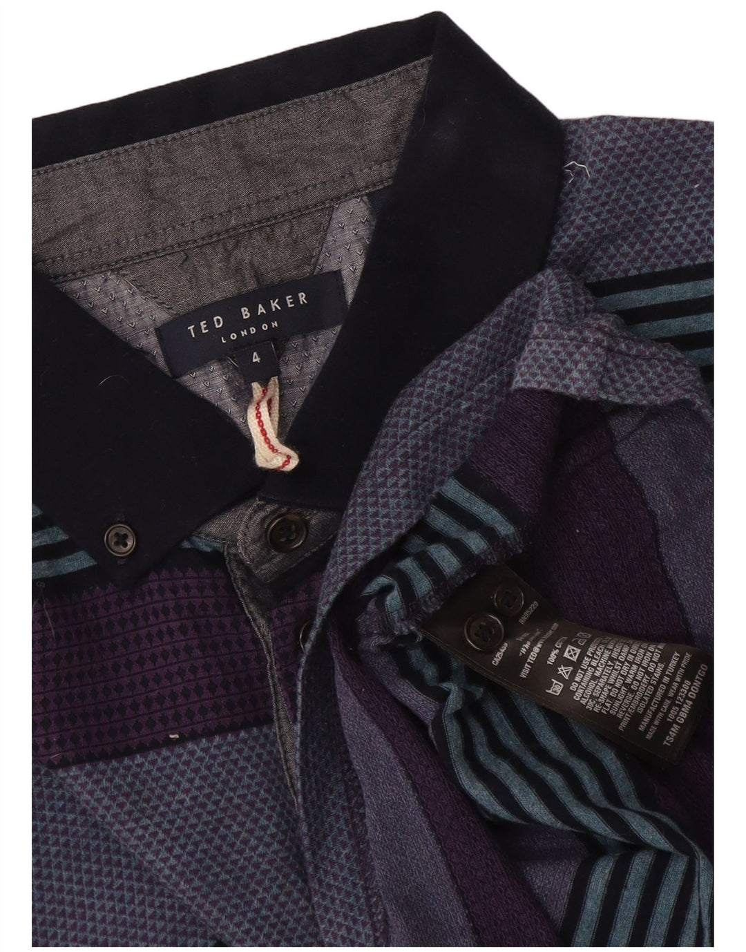 Camisa polo masculina Ted Baker tamanho 4 grande algodão listrado multicolorido