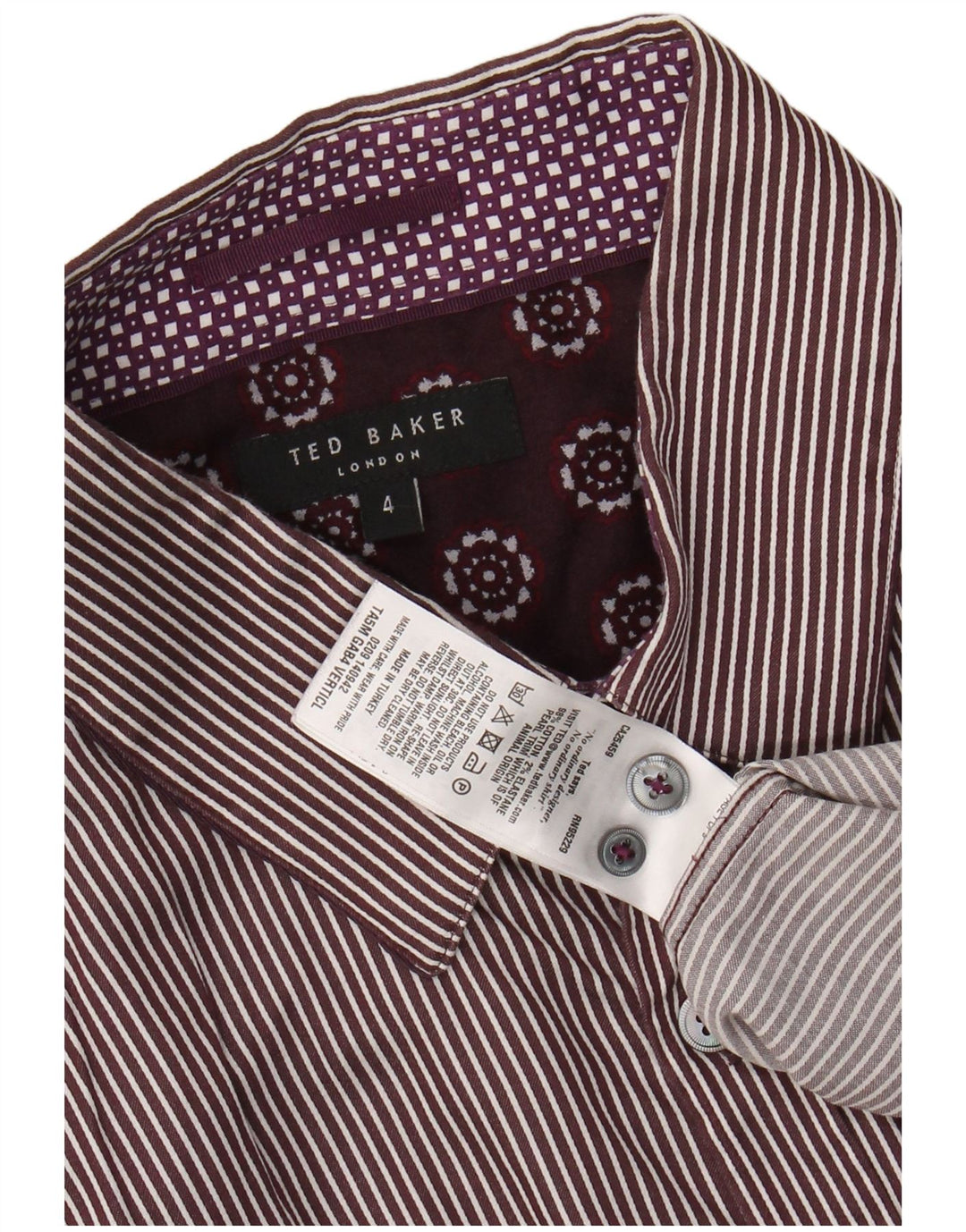 Camisa masculina TED BAKER tamanho 4 grande algodão listrado roxo