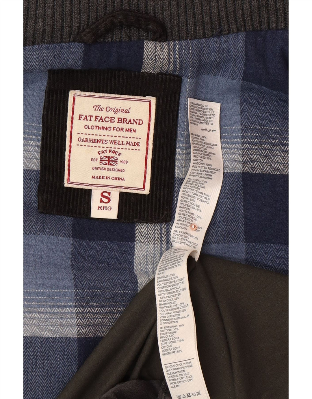 Colete acolchoado masculino FAT FACE UK 36 algodão cinza pequeno