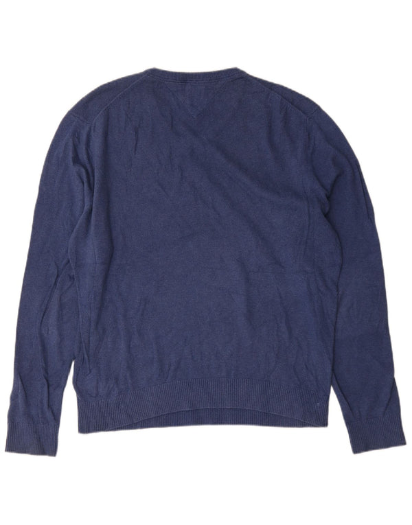 Tommy Hilfiger Mens V-Neck Jumper Sweater XL Blue Cotton