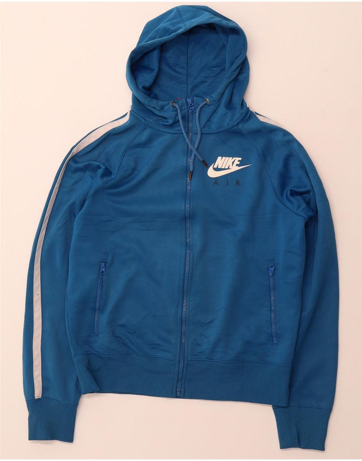Suéter NIKE masculino com capuz e zíper pequeno azul poliéster