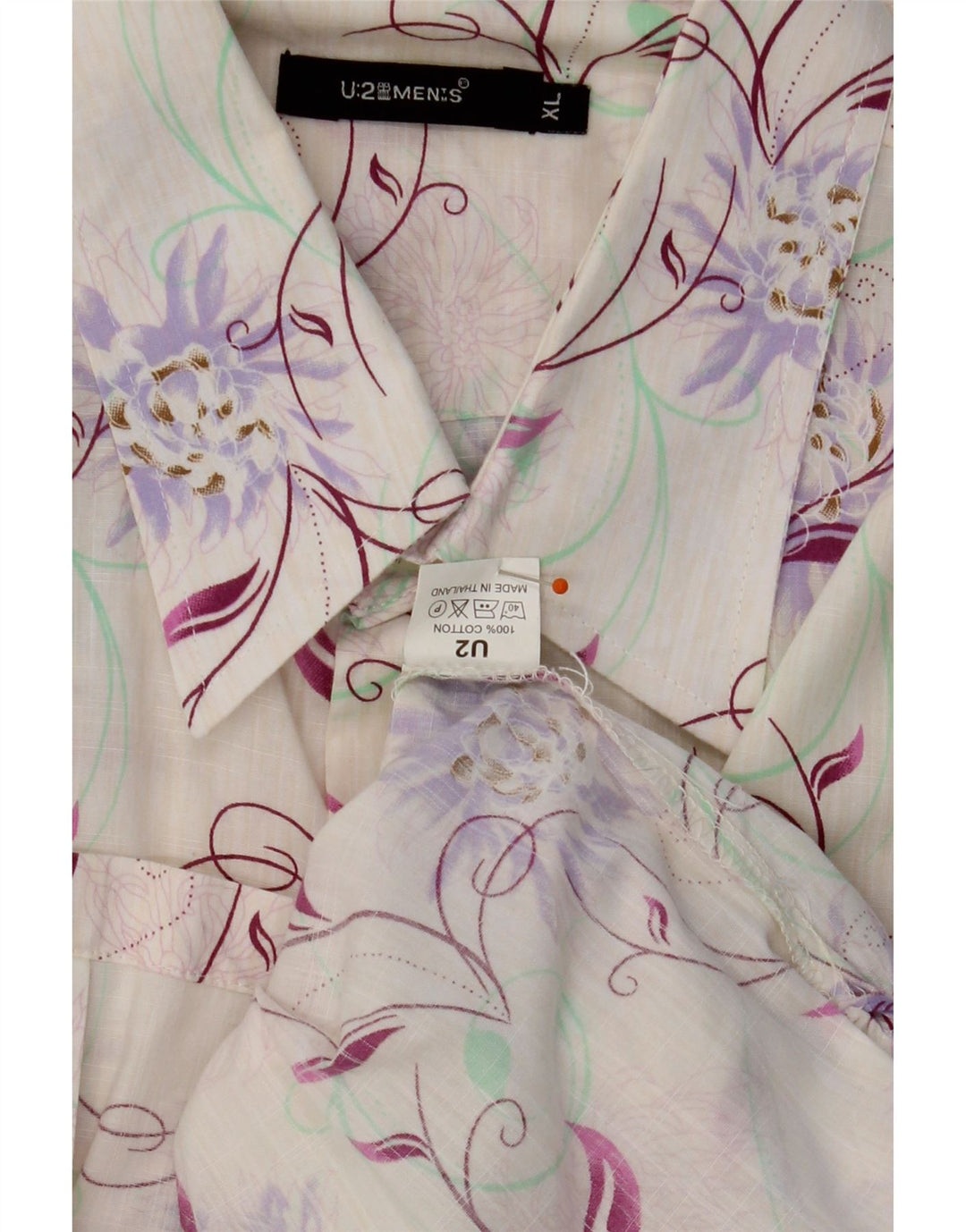 U2 Mens Short Sleeve Shirt XL Off White Floral Cotton Vintage U2 and Second-Hand U2 from Messina Hembry 