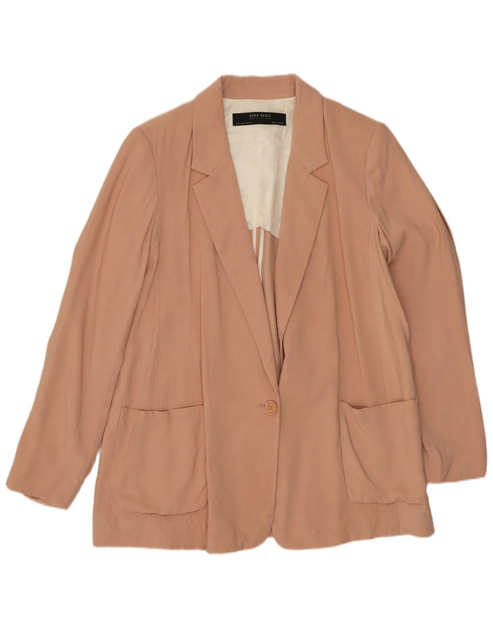 Jaqueta blazer feminina Zara com 1 botão Reino Unido 14 acetato rosa médio