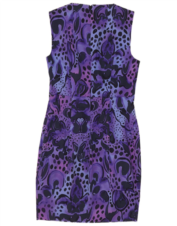 Vestido feminino com bainha com padrão abstrato French Connection Reino Unido 10 pequeno roxo