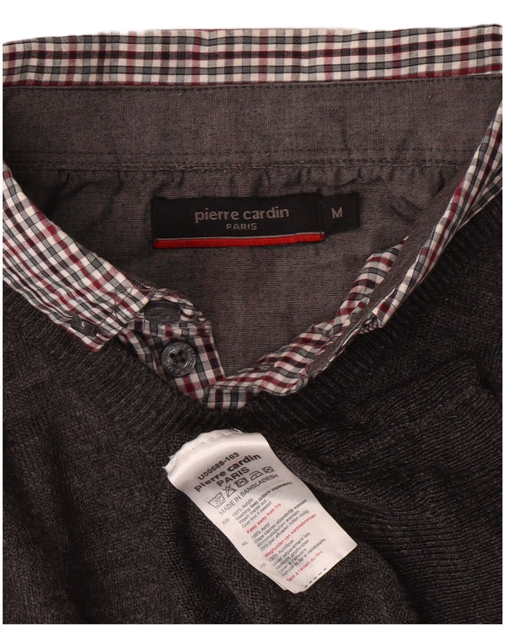 Suéter masculino PIERRE CARDIN com decote em V, clássico cinza acrílico médio