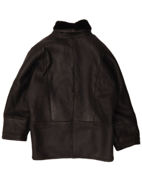 Jaqueta feminina vintage de shearling de grandes dimensões IT 44 couro preto médio