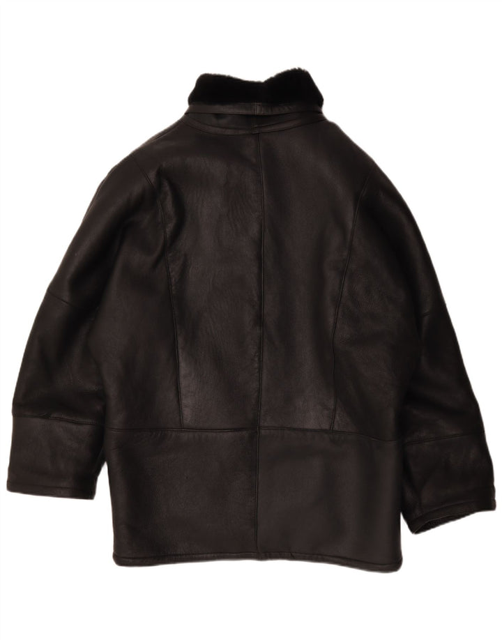 Jaqueta feminina vintage de shearling de grandes dimensões IT 44 couro preto médio