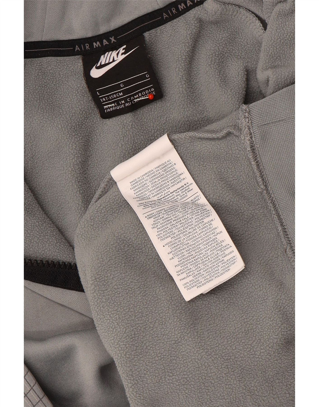 NIKE Boys Graphic Hoodie Jumper 12-13 anos grande cinza xadrez poliéster