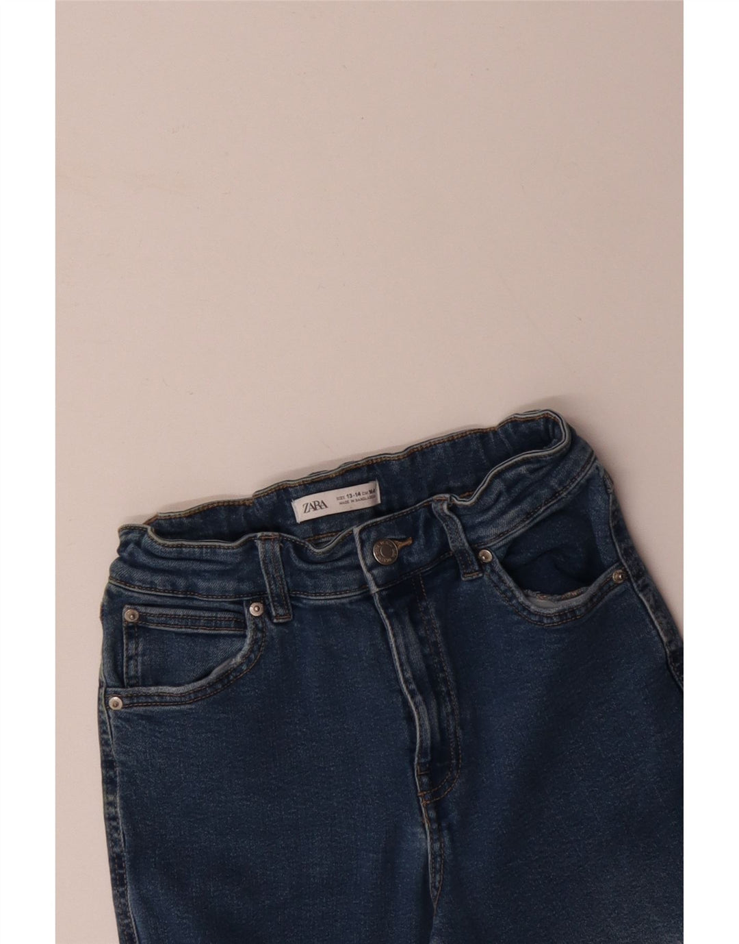 ZARA Boys Jeans de cintura alta com perna larga 13-14 anos W26 L28 algodão azul