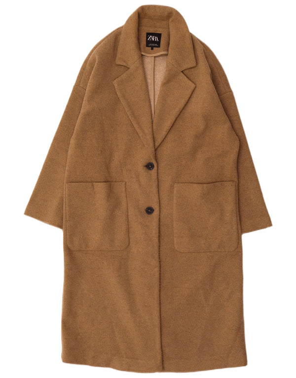 Sobretudo oversized feminino Zara UK 10 pequeno poliéster bege