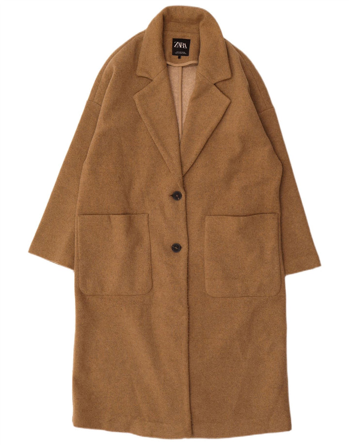 Sobretudo oversized feminino Zara UK 10 pequeno poliéster bege