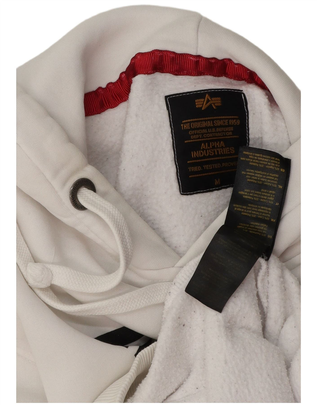 ALPHA INDUSTRIES Suéter com capuz gráfico masculino médio algodão branco