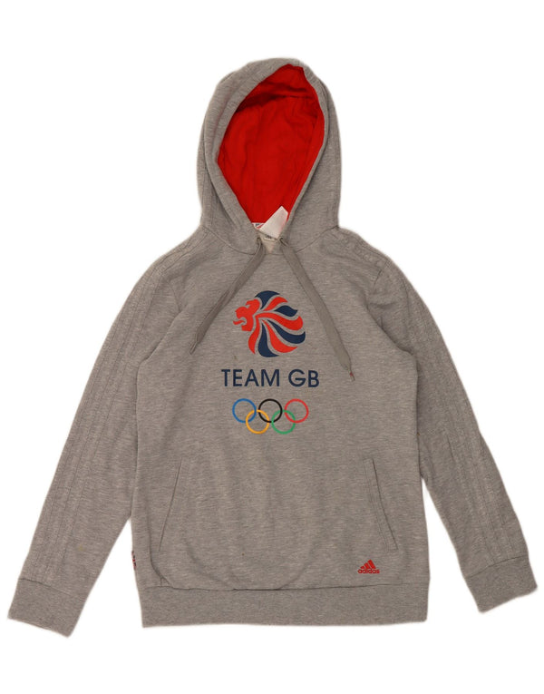 Adidas Womens Graphic Hoodie Jumper UK 12/14 Médio Cinza Algodão