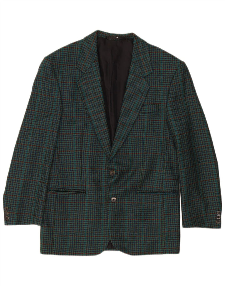 Jaqueta blazer masculina vintage com 2 botões IT 46 pequena houndstooth verde lã nova