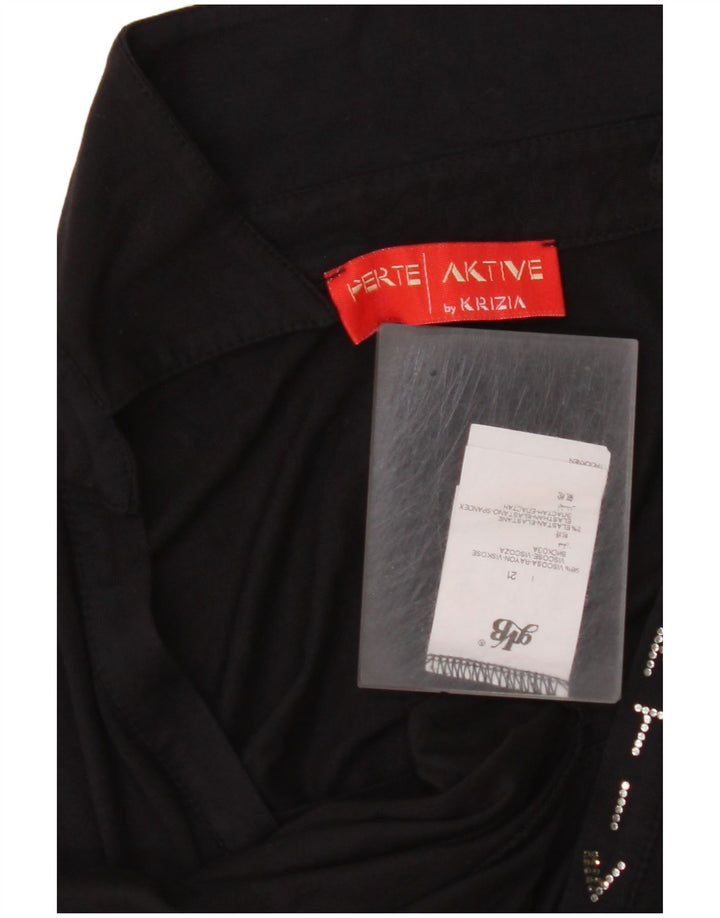 Camisa polo feminina de manga comprida PERTE BY KRIZIA Reino Unido 14 viscose preta média