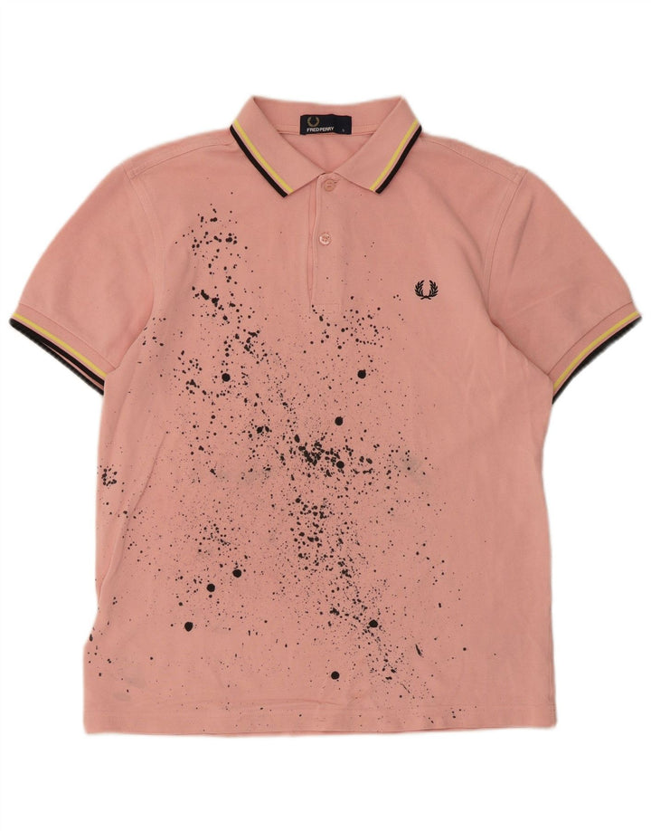 Camisa pólo masculina Fred Perry pequena rosa tie-dye algodão