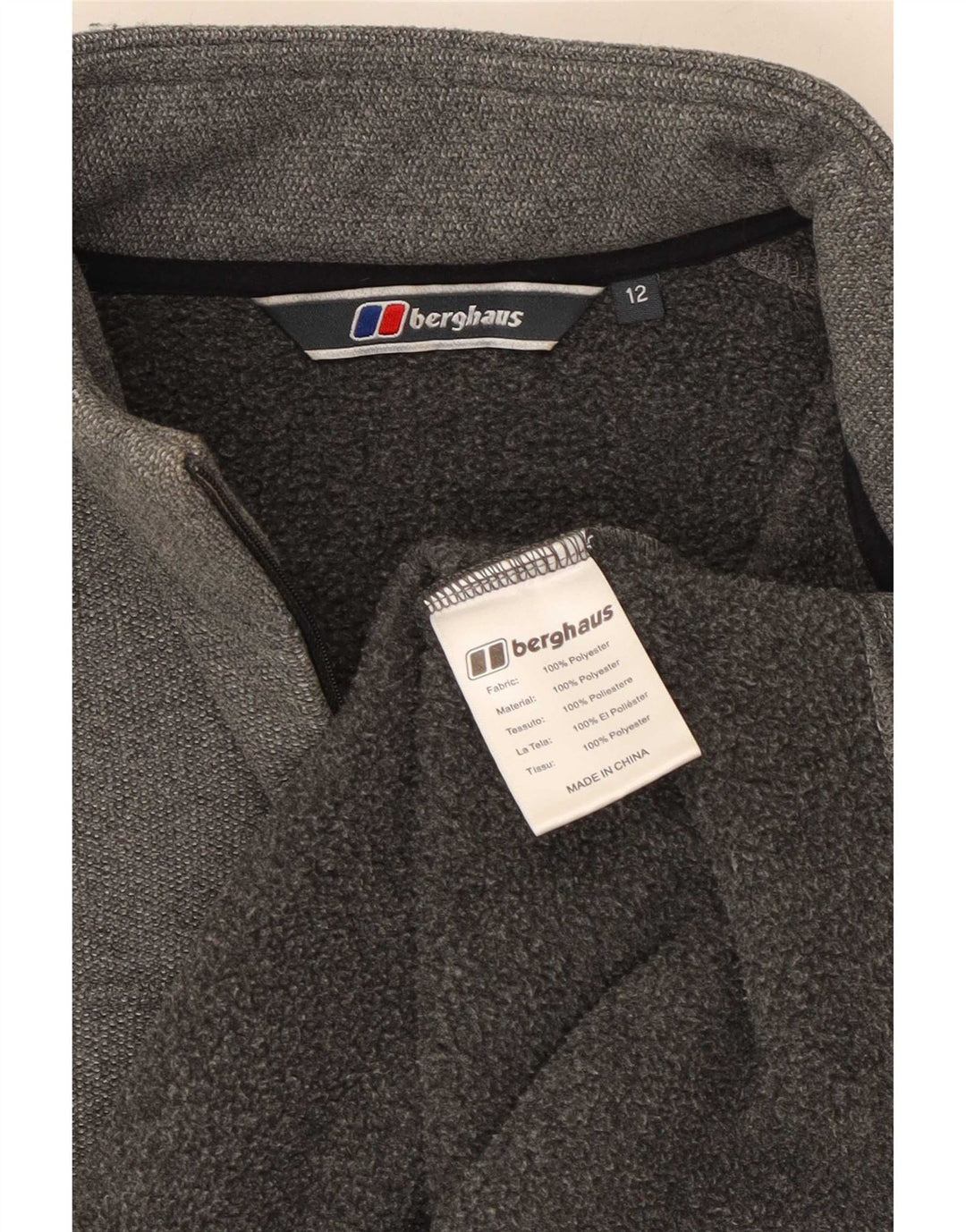 Berghaus Suéter feminino com zíper e gola em poliéster UK 12 cinza médio