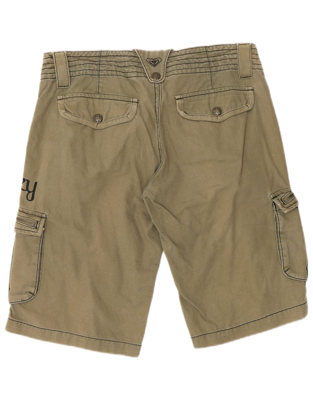 Shorts cargo feminino ROXY estampado de cintura média US 10 grande W29 algodão cáqui
