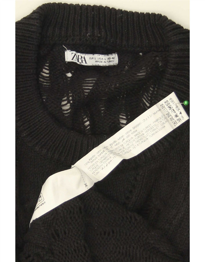 Suéter masculino Zara com gola redonda, grande algodão preto