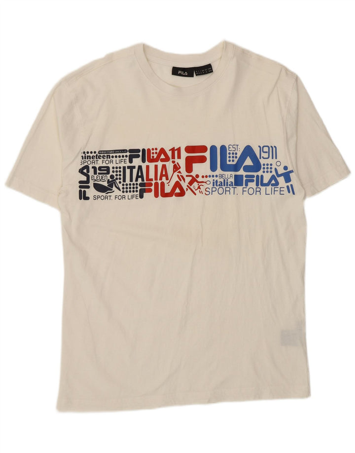 Fila Mens Graphic T-Shirt Top Médio Algodão Branco